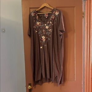 Johnny Was Mauve Brown Floral Embroidered Tunic Dress